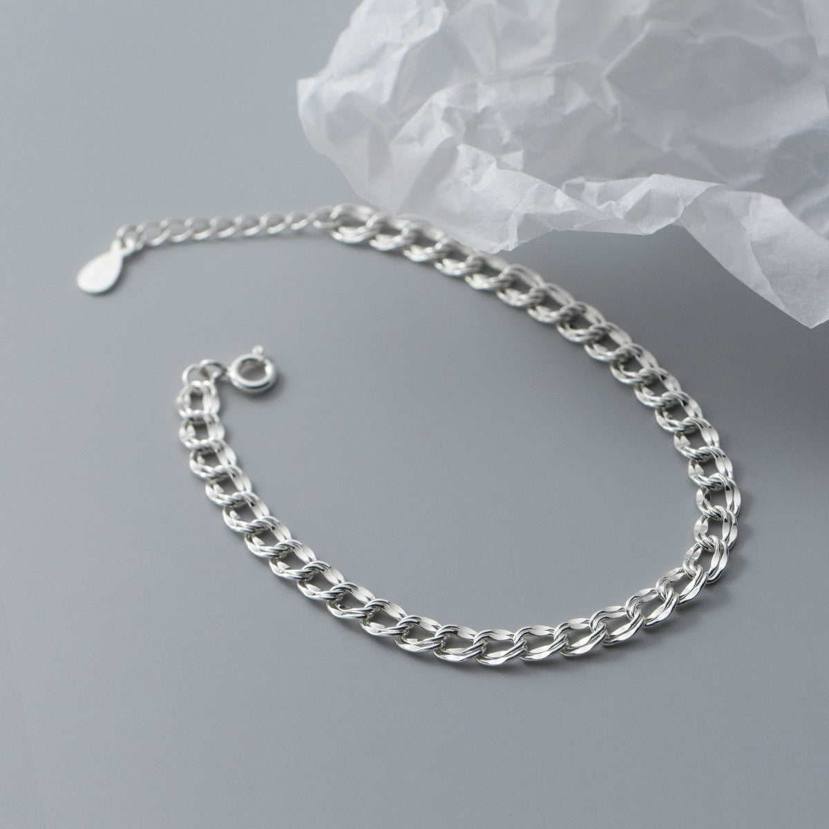 S925 Silver Glossy Buckle Chain Corrugated Bracelet