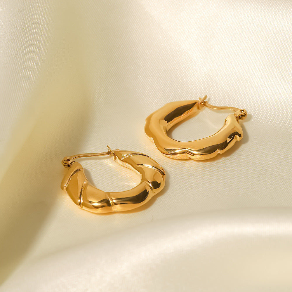 Irregular Smooth Gold-plated Stainless Steel Ring-shaped Earrings