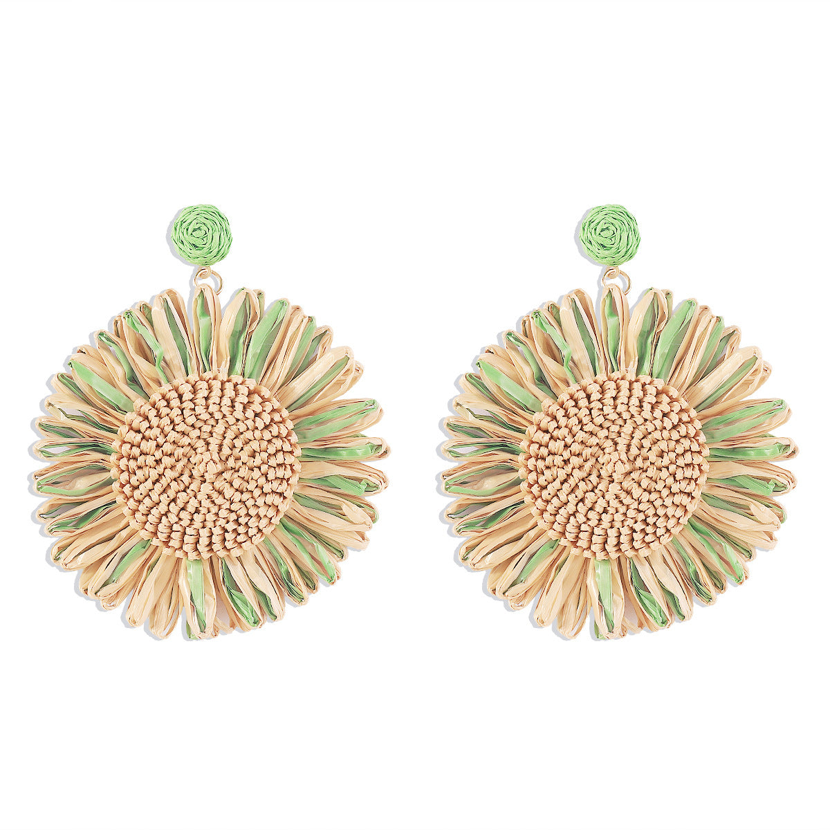 Bohemian Raffia Woven Flower Earrings