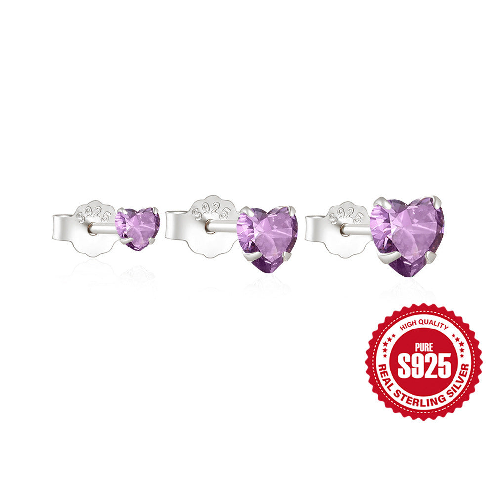 Sterling Silver Versatile Heart-shaped Diamond Studded Earrings For Women