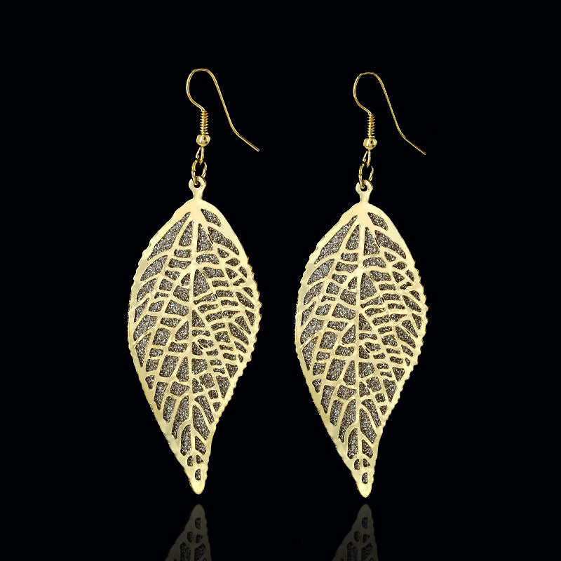 Personalized Luxury Hollow-out Double-layer Leaf Frosted Earrings Eardrops