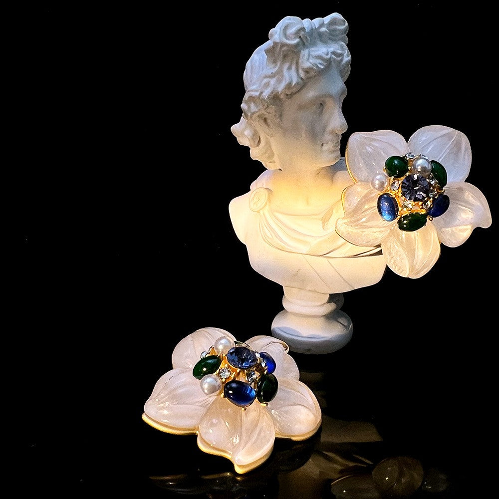 Original Retro Glaze White Camellia Earrings