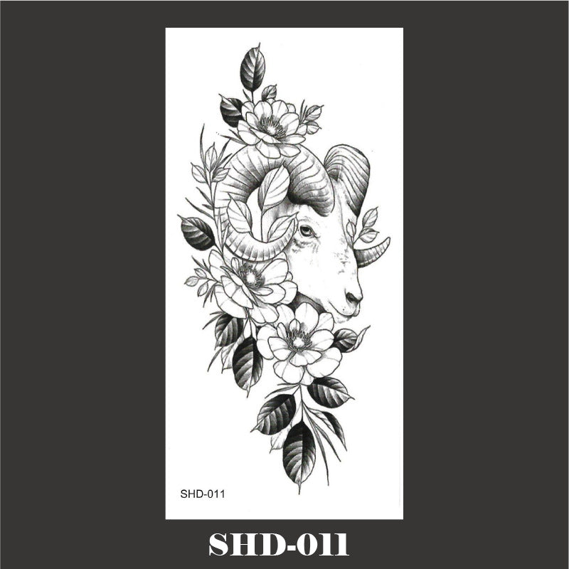 Black And White Sketch Flower Waterproof Tattoo Sticker