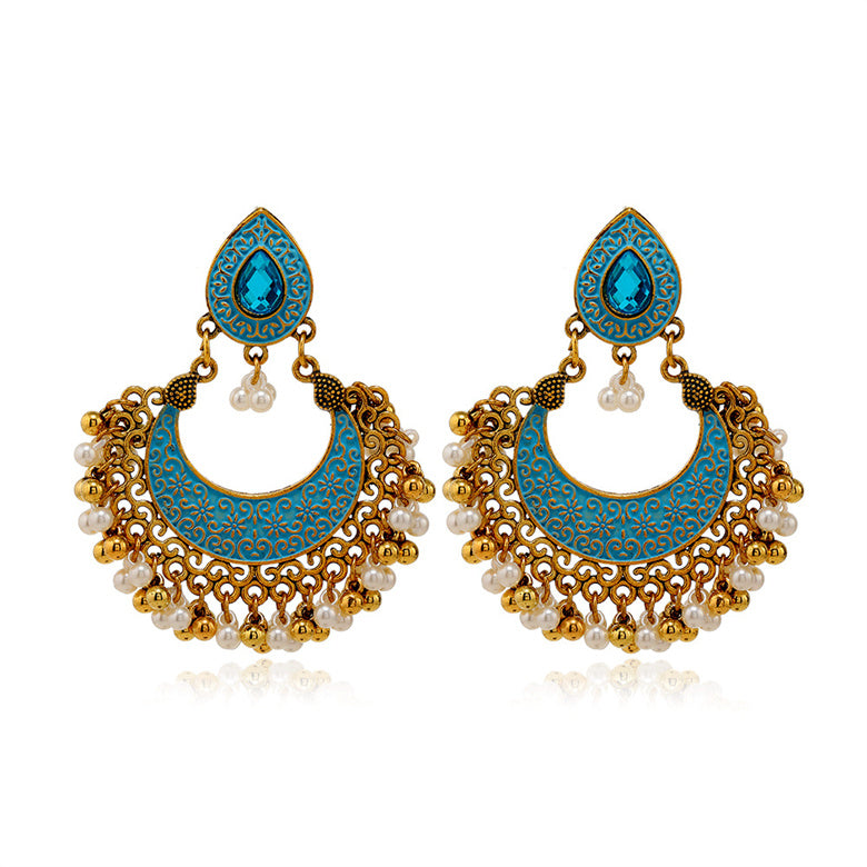 Vintage Indian Style Hollow Bell Pendant Earrings