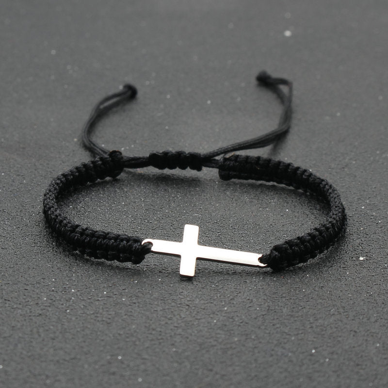 Simple Stainless Steel Cross Hand-woven Adjustable Red Rope Bracelet