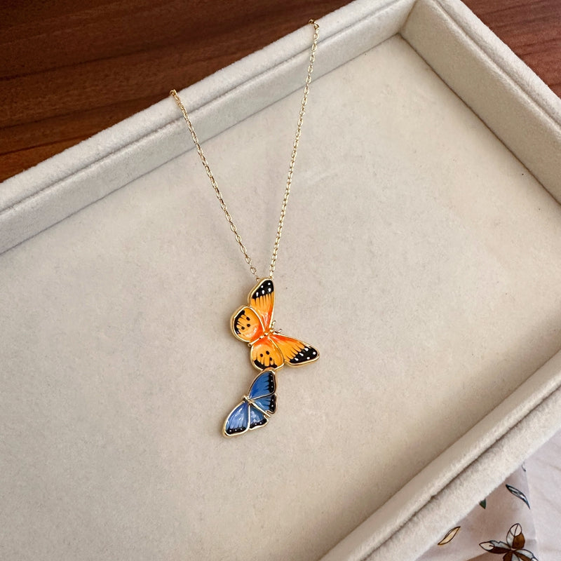 Handmade Enamel Painted Butterfly Necklace