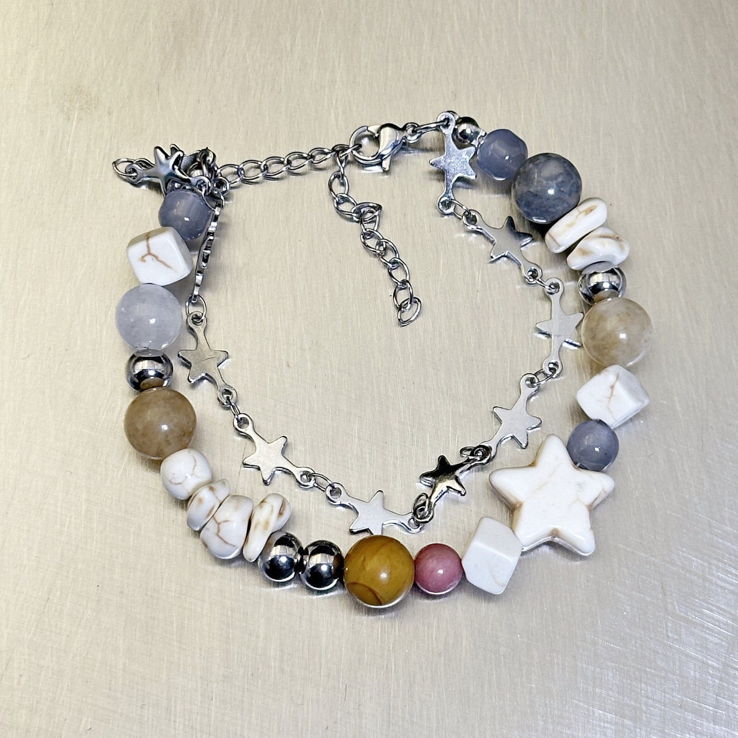 Cream Color Matching Double Circles Star Bracelet