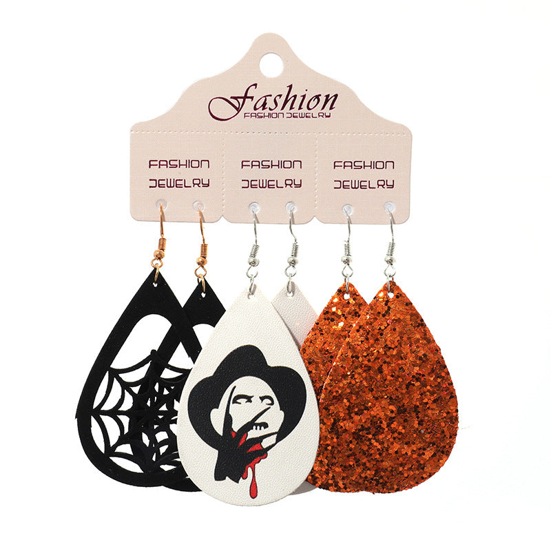 PU Leather Earrings Set Halloween Gift