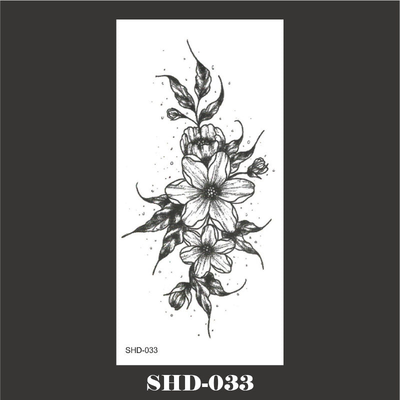 Black And White Sketch Flower Waterproof Tattoo Sticker