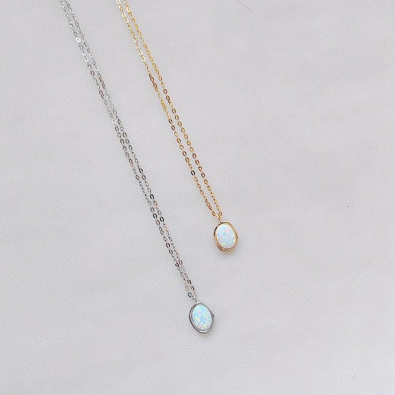 Simple Titanium Steel Natural Opal Necklace