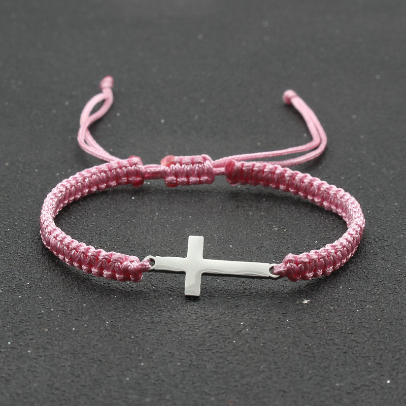 Simple Stainless Steel Cross Hand-woven Adjustable Red Rope Bracelet