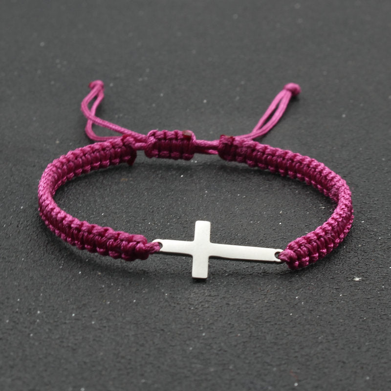 Simple Stainless Steel Cross Hand-woven Adjustable Red Rope Bracelet