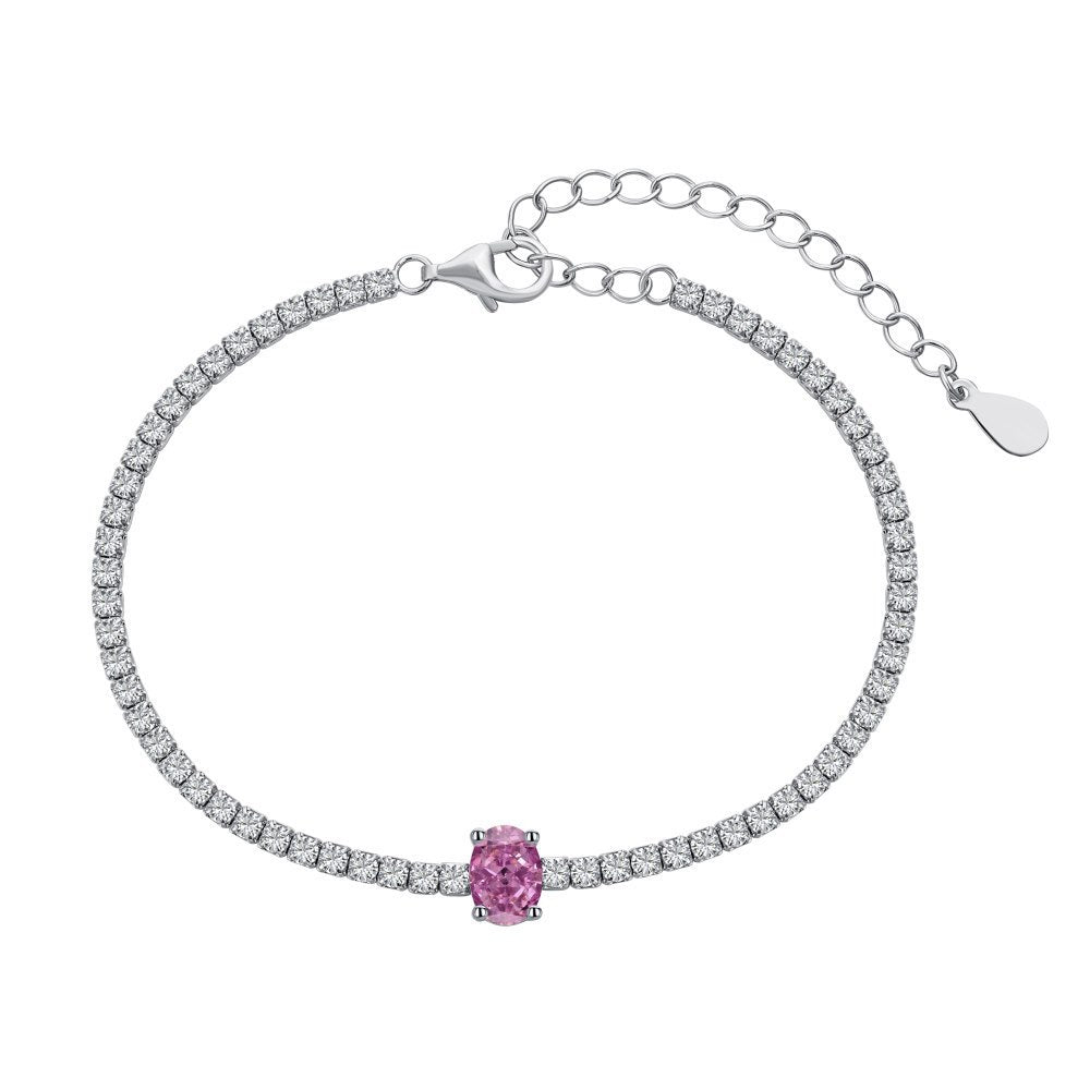 Colorful Oval Zircon S925 Sterling Silver Tennis Bracelet For Women