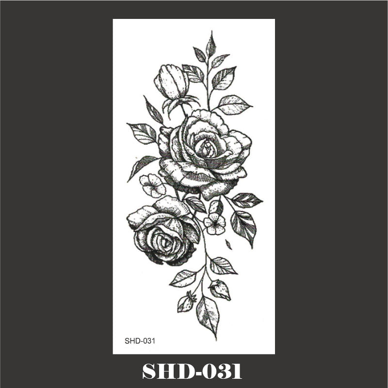 Black And White Sketch Flower Waterproof Tattoo Sticker