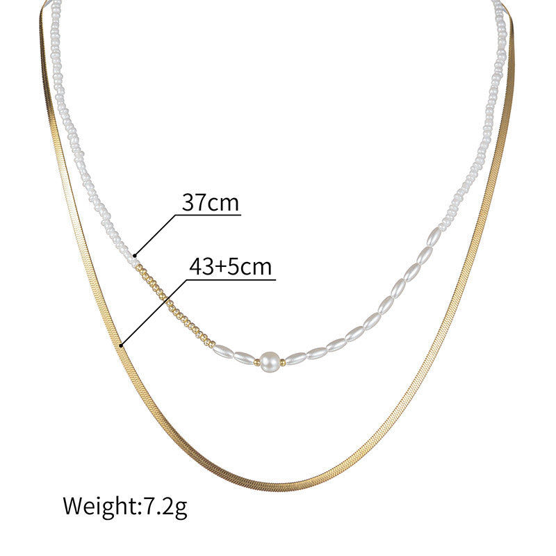 White Beaded Pearl Chain Double-layer Necklace