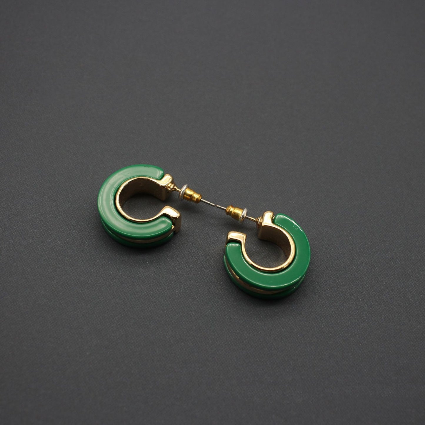 Green Acrylic Metal Inlaid Earrings