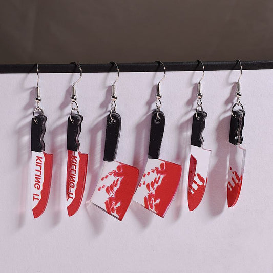 European And American Halloween Exaggerated Personalized Long Kitchen Knife Earrings