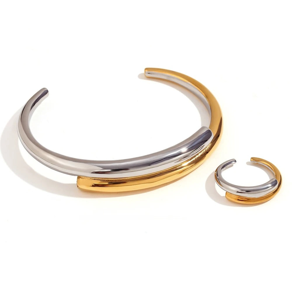 Fashion Simple Stainless Steel Plated 18K Gold Bracelet Ring