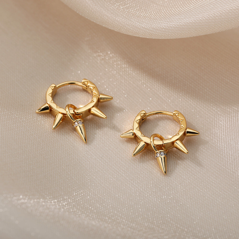 Simple Cold Style Rivet Spike Earrings