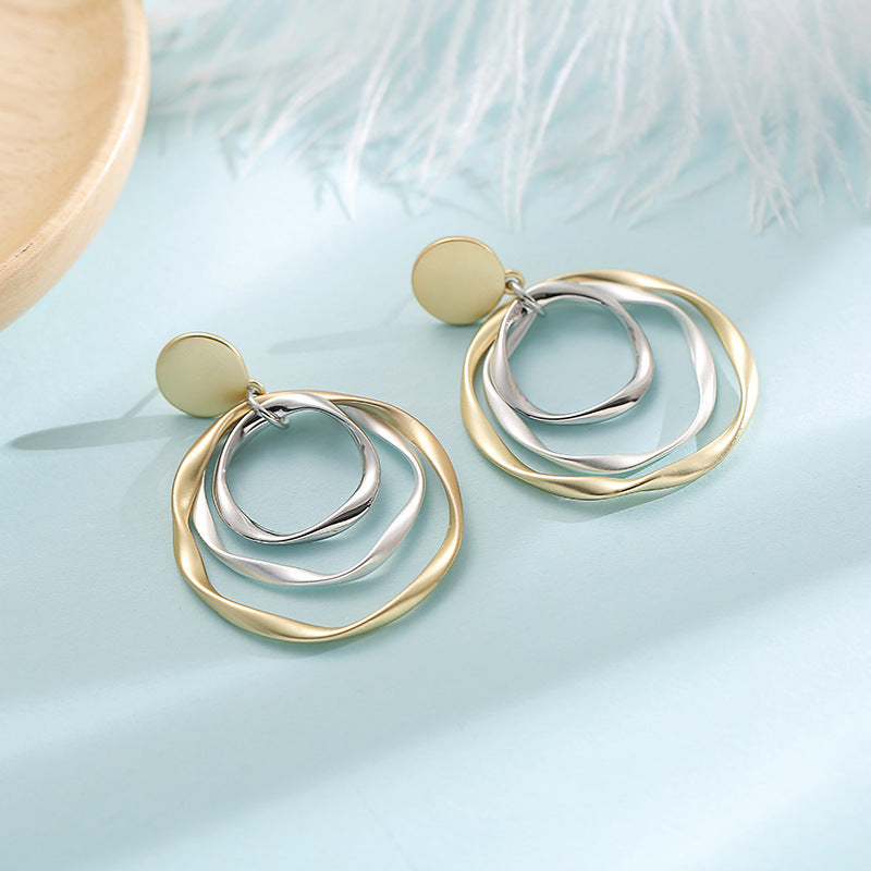 Retro Hong Kong Style Temperament Irregular With Personality Ring Ear Studs