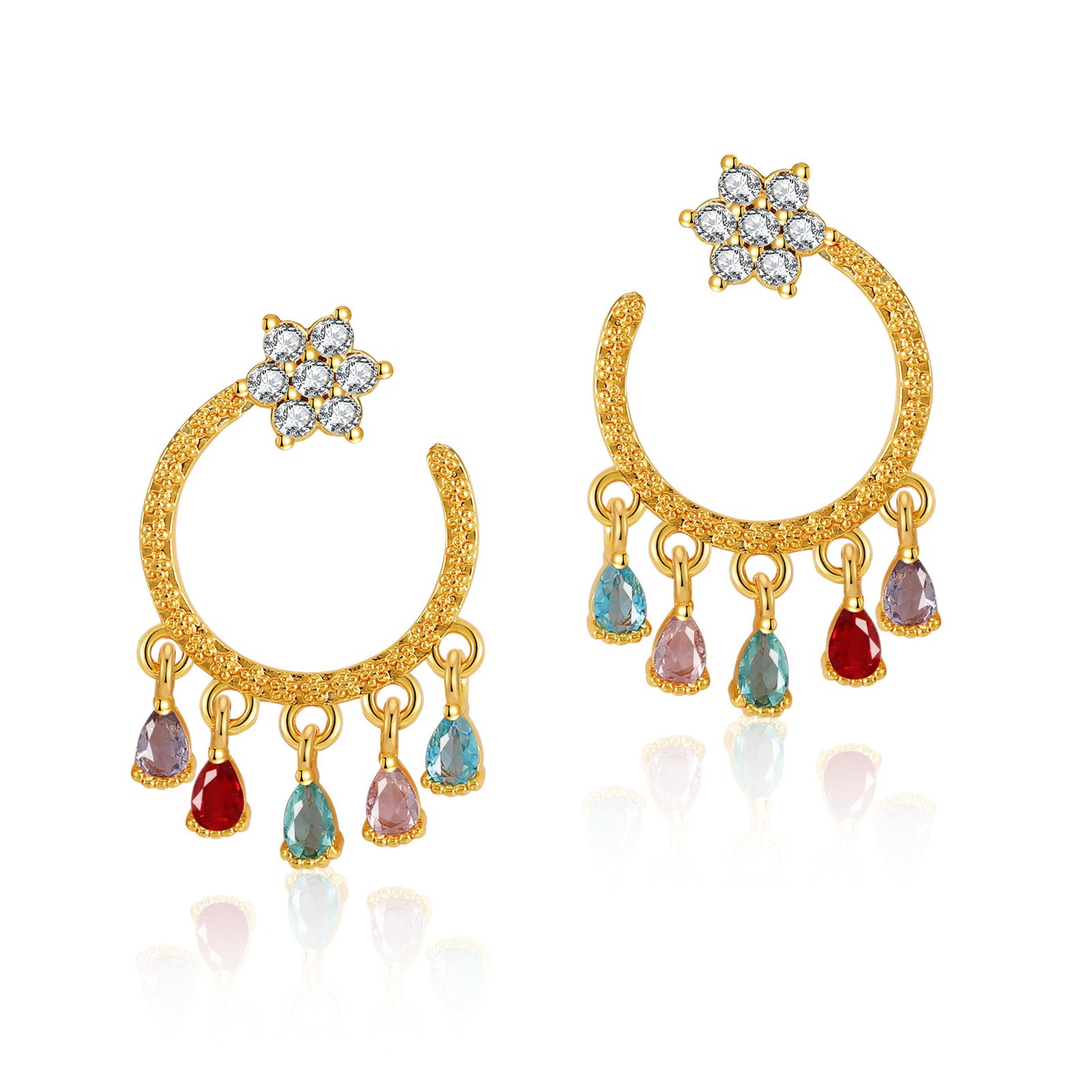 Niche Zircon Stud Earrings Brass Plated Bohemian Style