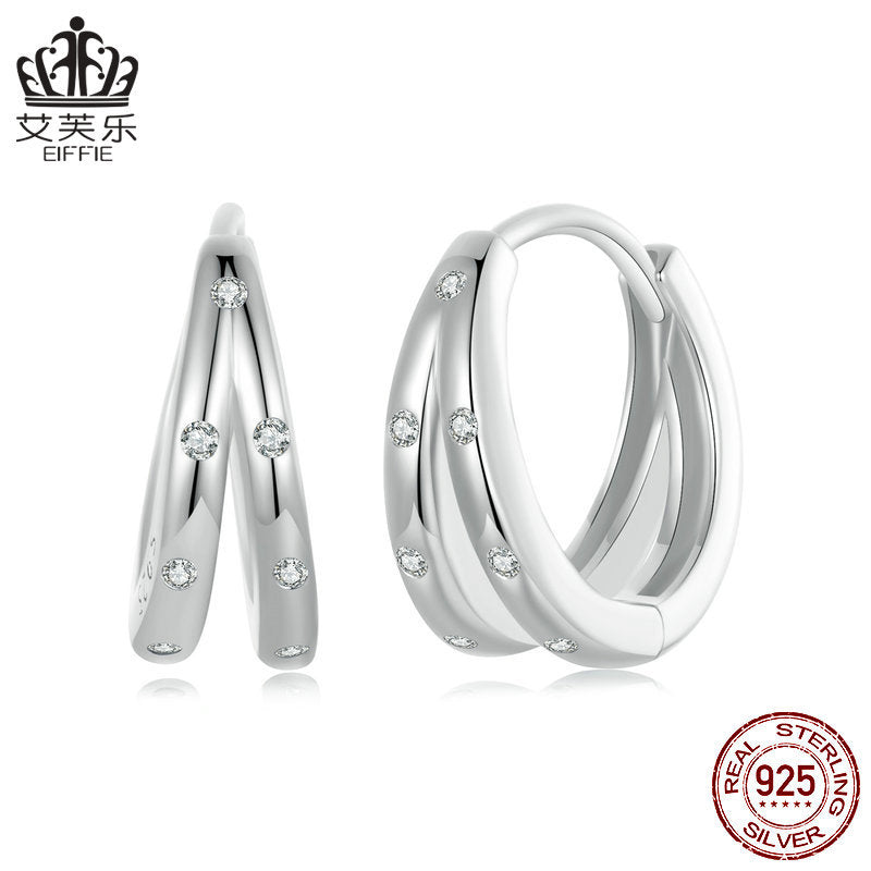 Simple Ring S925 Sterling Silver White Gold Plated Earrings