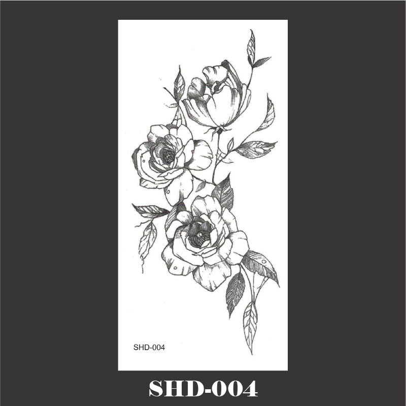 Black And White Sketch Flower Waterproof Tattoo Sticker