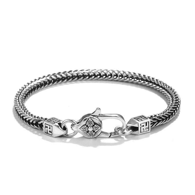 Men And Women 925 Sterling Silver Punk Retro Hip Hop Diamond Jewelry Ornament Bracelet