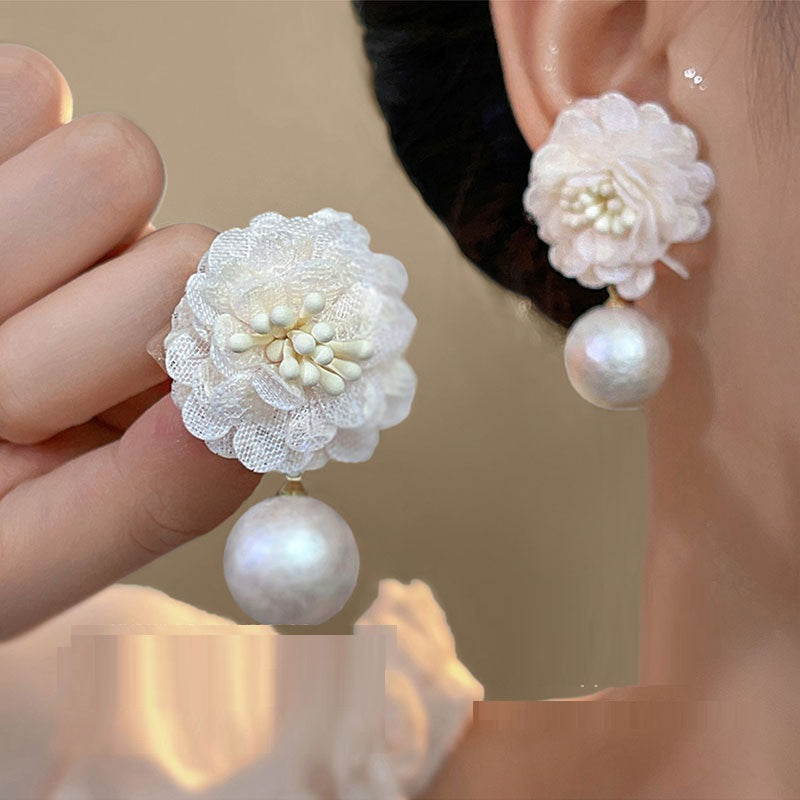 French Retro SUNSUN Style Fabric Flower Earrings Women