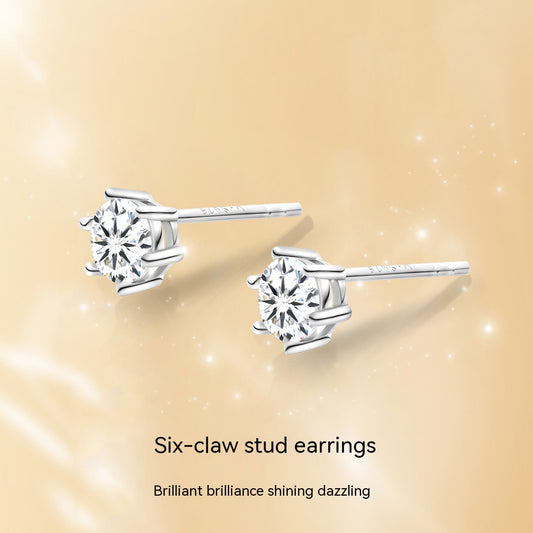 Six-claw Stud Earrings For Women Sterling Silver Simple