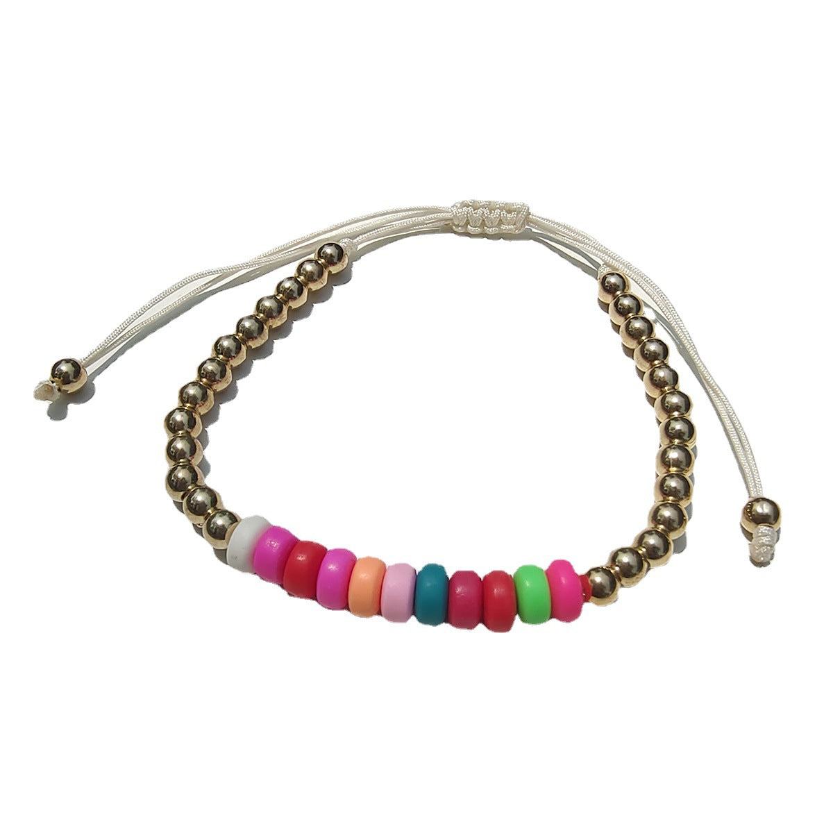 Men's And Women's Fashion All-match Color Polymer Clay Small Gold Beads Bracelet