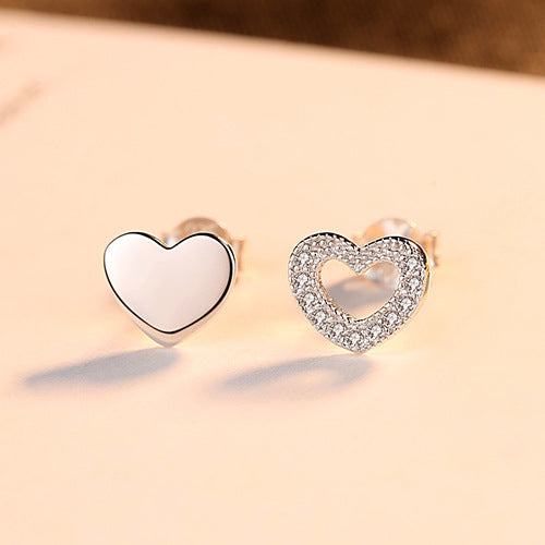 Gold Stud Earrings Love S925 Silver Zircon Earrings Asymmetric Peach Heart