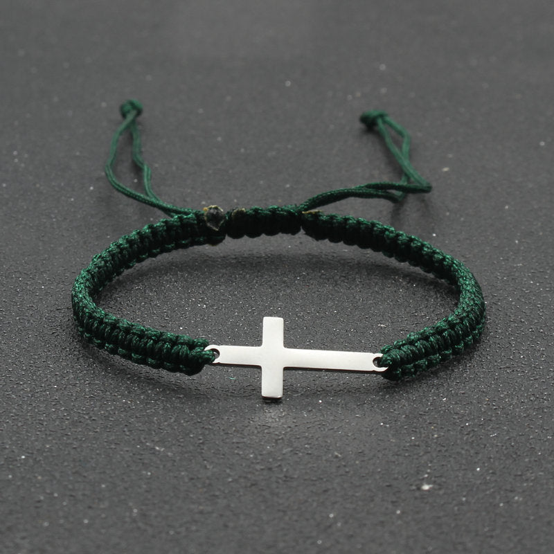 Simple Stainless Steel Cross Hand-woven Adjustable Red Rope Bracelet