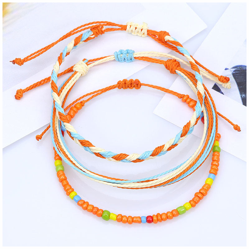 Shell Wax Line Hand Weaving Bracelet Three-piece Set