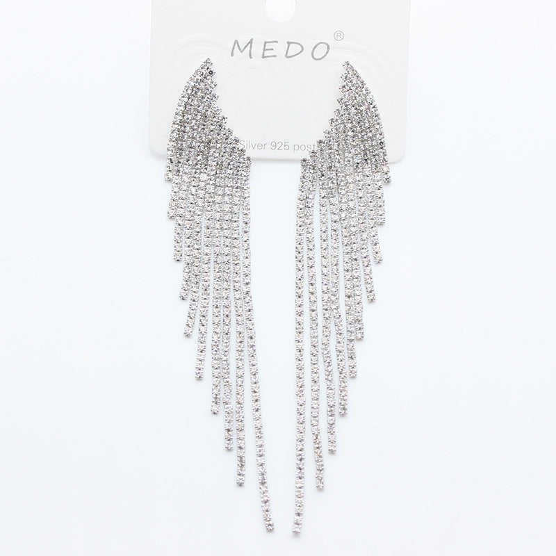 Claw Chain Simple All-match Diamond Wings Tassel Earrings