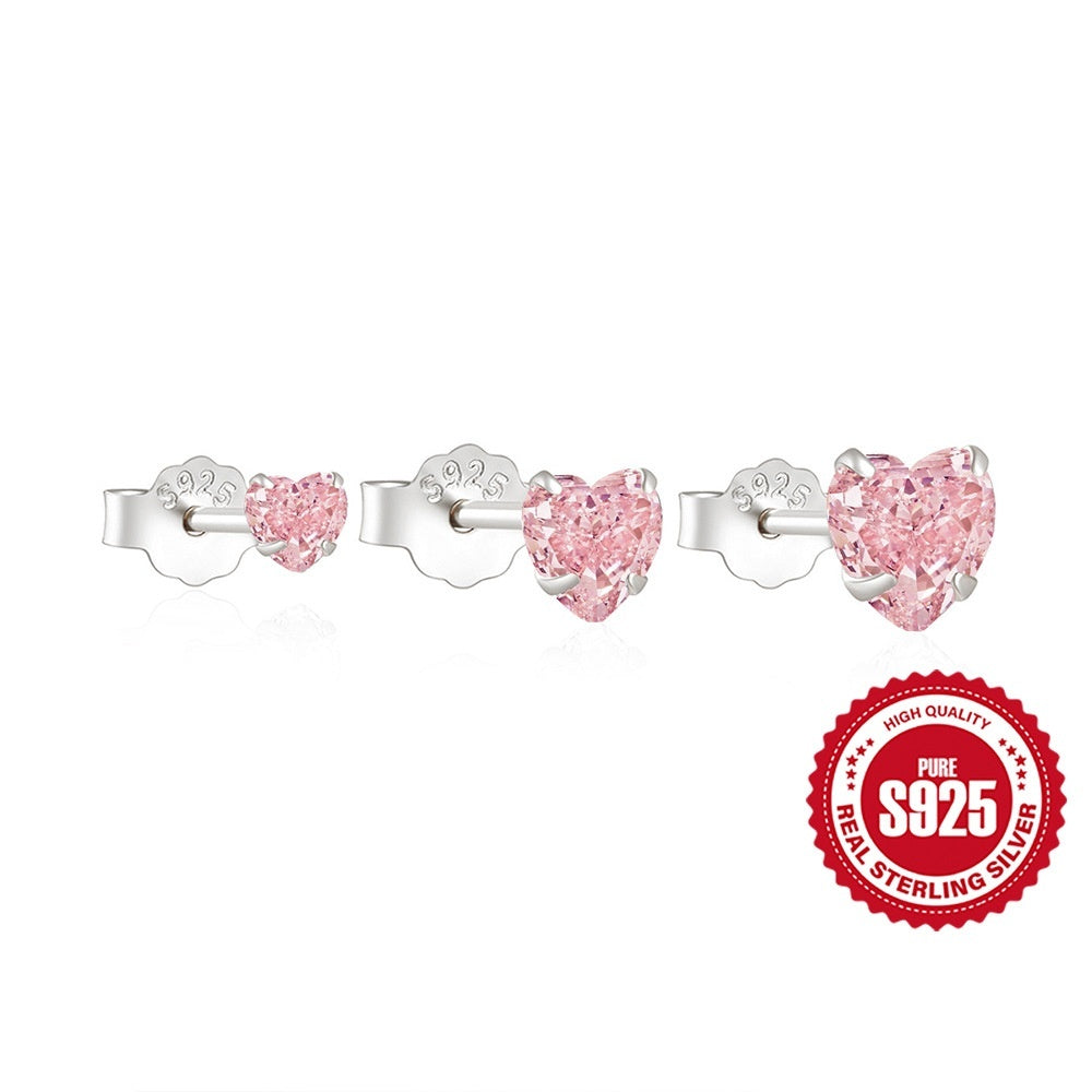 Sterling Silver Versatile Heart-shaped Diamond Studded Earrings For Women