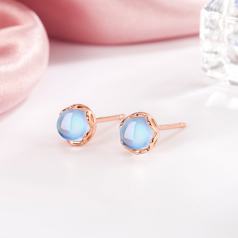 Female Minimalist Glass Moonstone Earrings