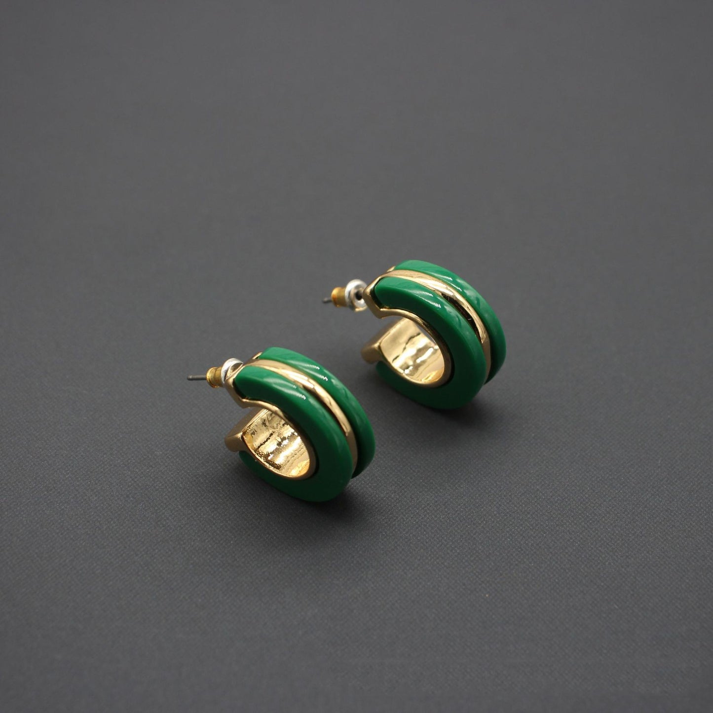 Green Acrylic Metal Inlaid Earrings