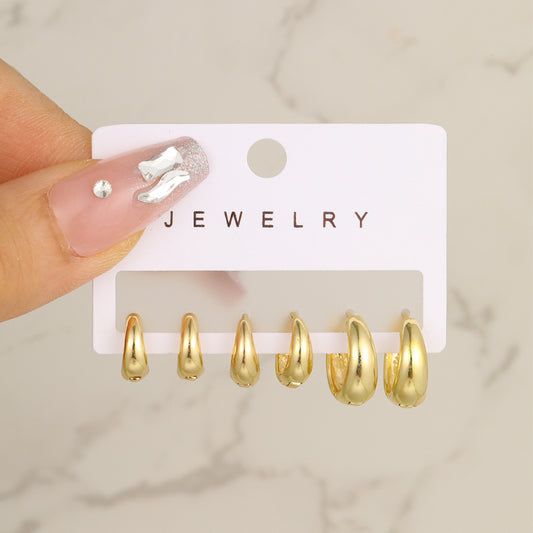 Simple Golden Fashion Personalized Metal Element Earrings Suit