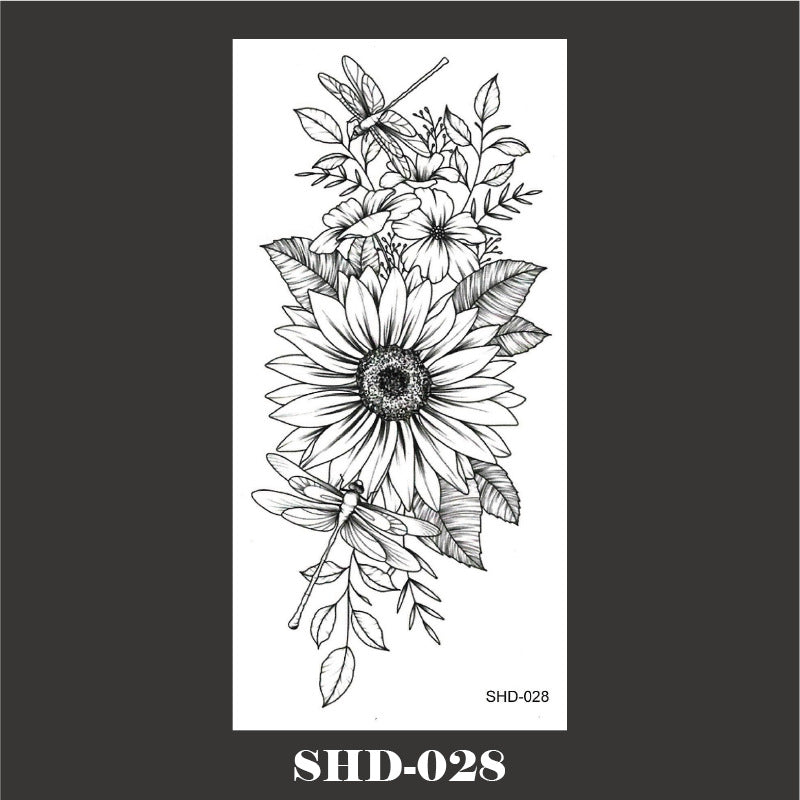 Black And White Sketch Flower Waterproof Tattoo Sticker