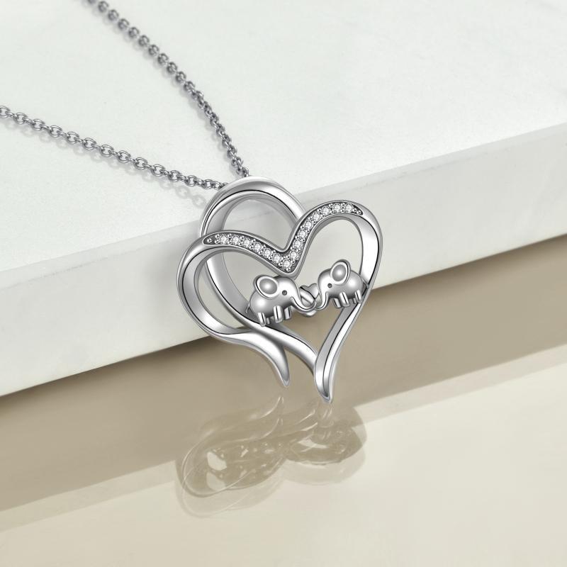 Sterling Silver Elephant Heart-shaped Pendant For Mother and Child