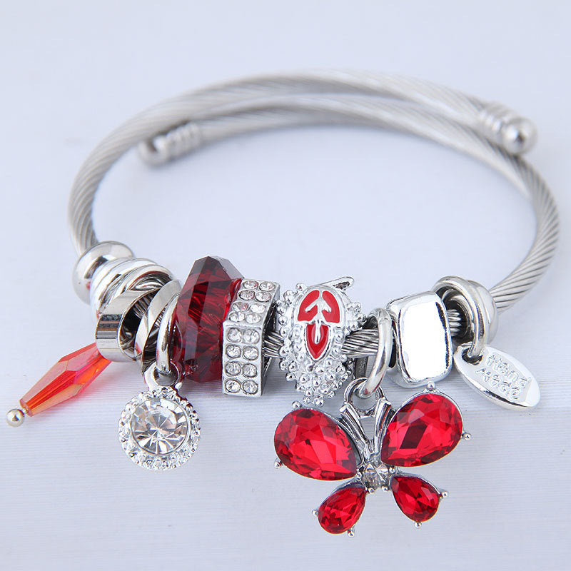 Stainless Steel Butterfly Crystal Tassel Bracelet