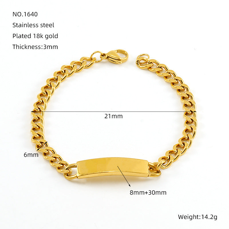 Fashion Stainless Steel Cuban Link Chain Bracelet Numbers