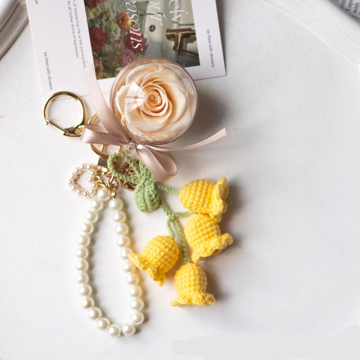 Women's Fashion Preserved Fresh Flower Keychain