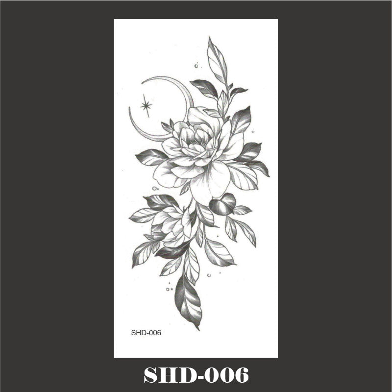 Black And White Sketch Flower Waterproof Tattoo Sticker