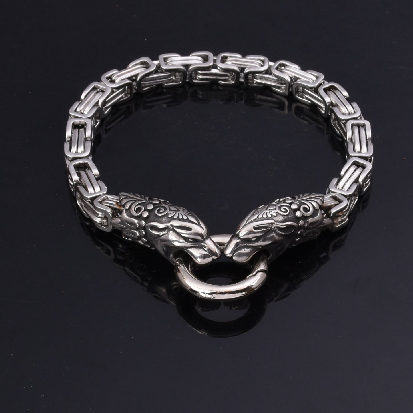 Stainless Steel Viking Wolf Head Leopard Head Bracelet