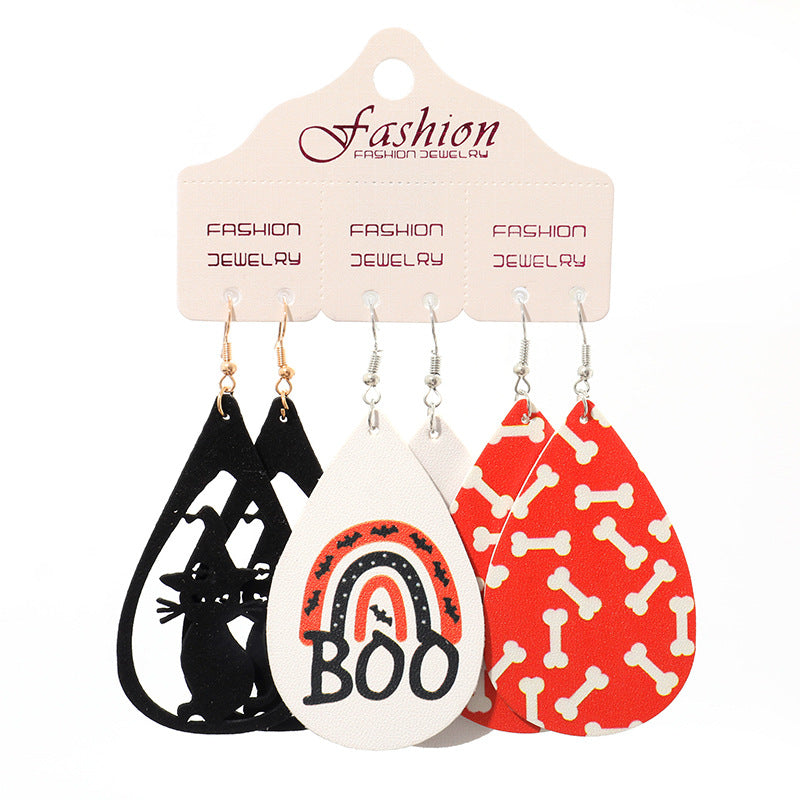 PU Leather Earrings Set Halloween Gift