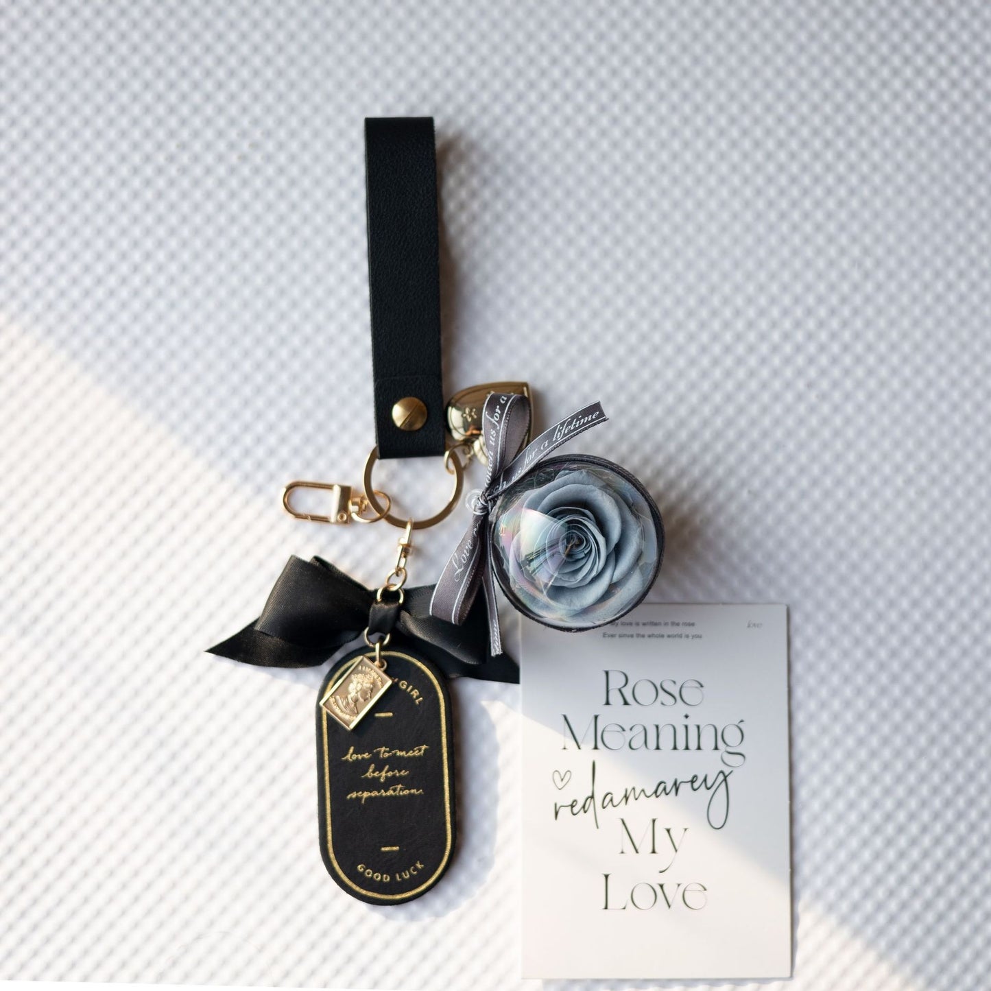 Preserved Flower Keychain Leather Bookmark Pendant