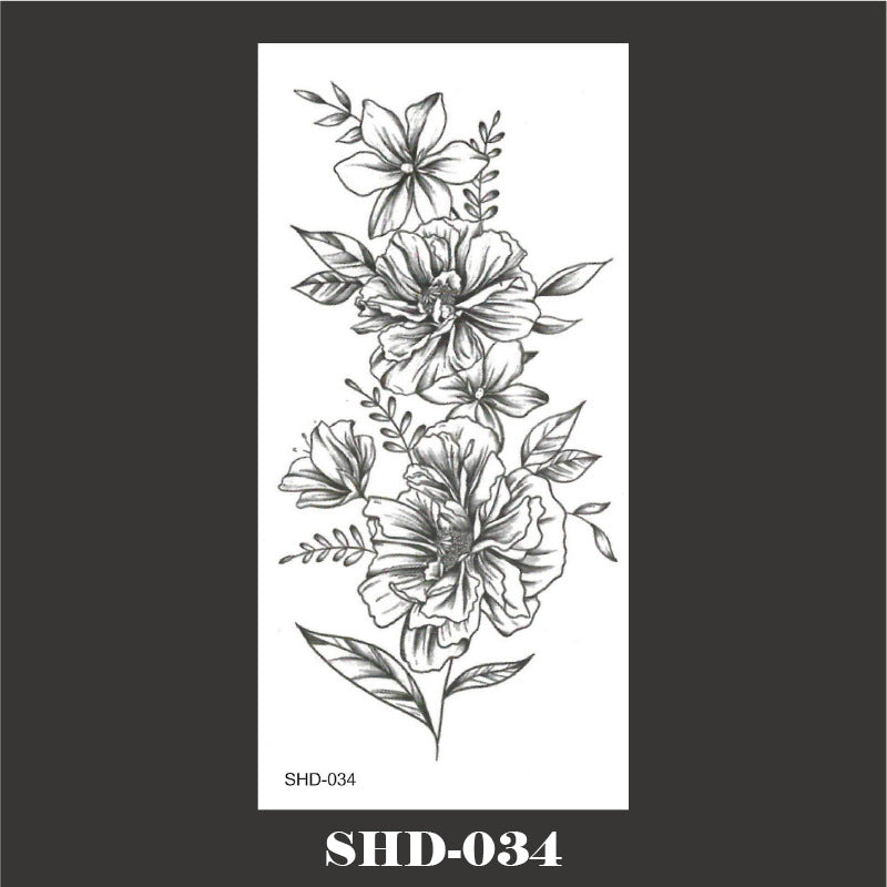 Black And White Sketch Flower Waterproof Tattoo Sticker