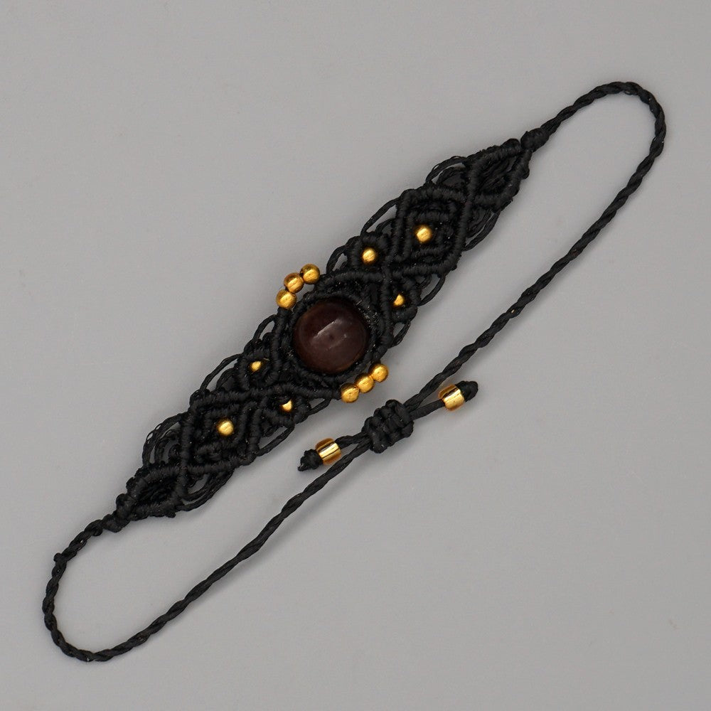 Ethnic Style Wax Rope Thread Carrying Strap Handmade Natural Stone Beaded Braided Rope Bracelet